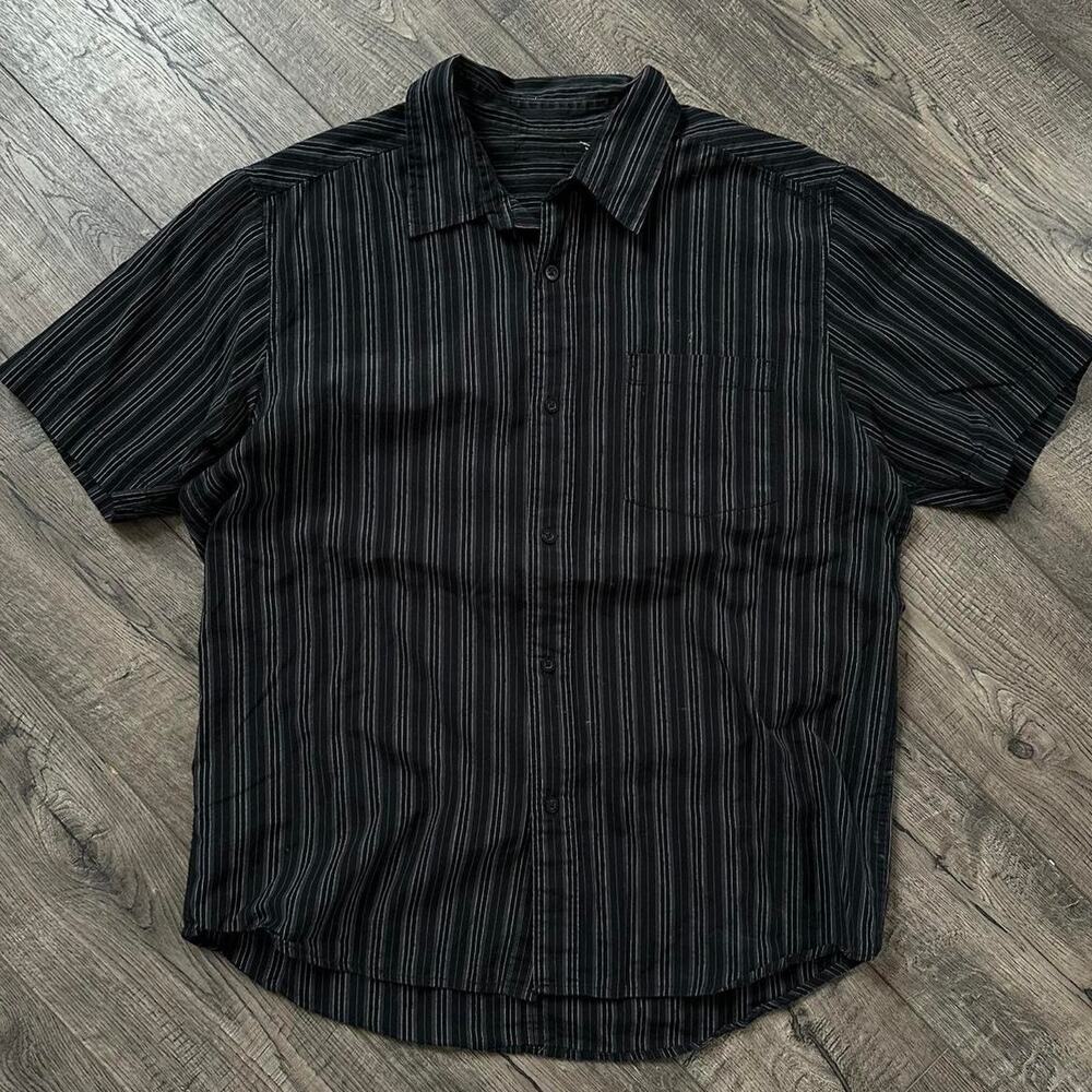 Y2K 00s Striped Black Quiksilver Short Sleeve Button Up Polo Shirt